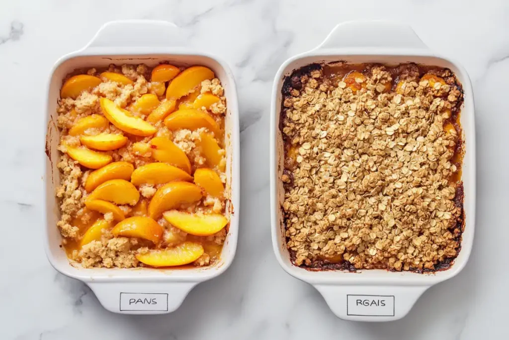 What is the difference between a peach crumble and a peach crisp?