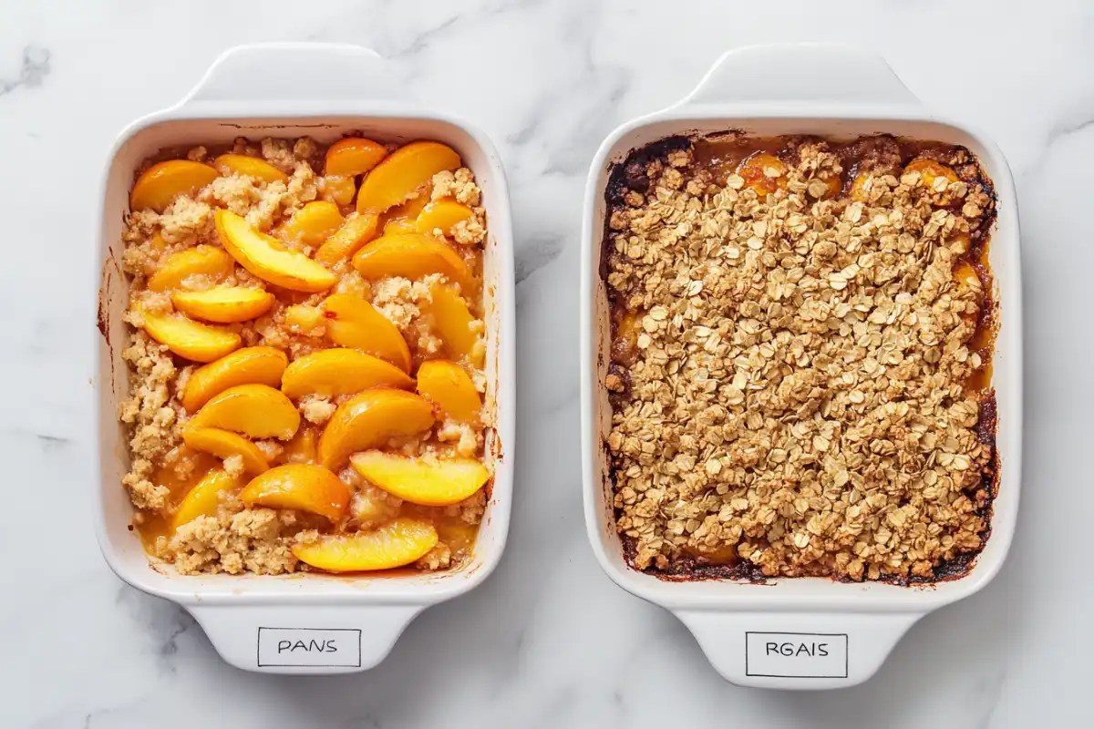 What is the difference between a peach crumble and a peach crisp?