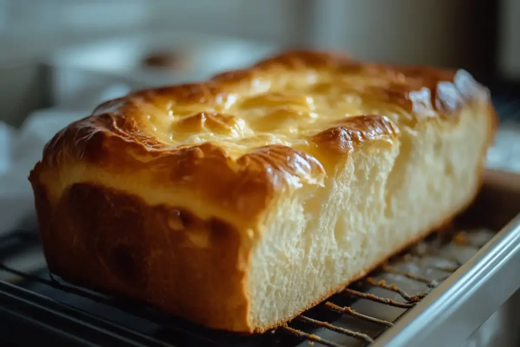 Partially baked cake with a golden crust, made with milk instead of water.