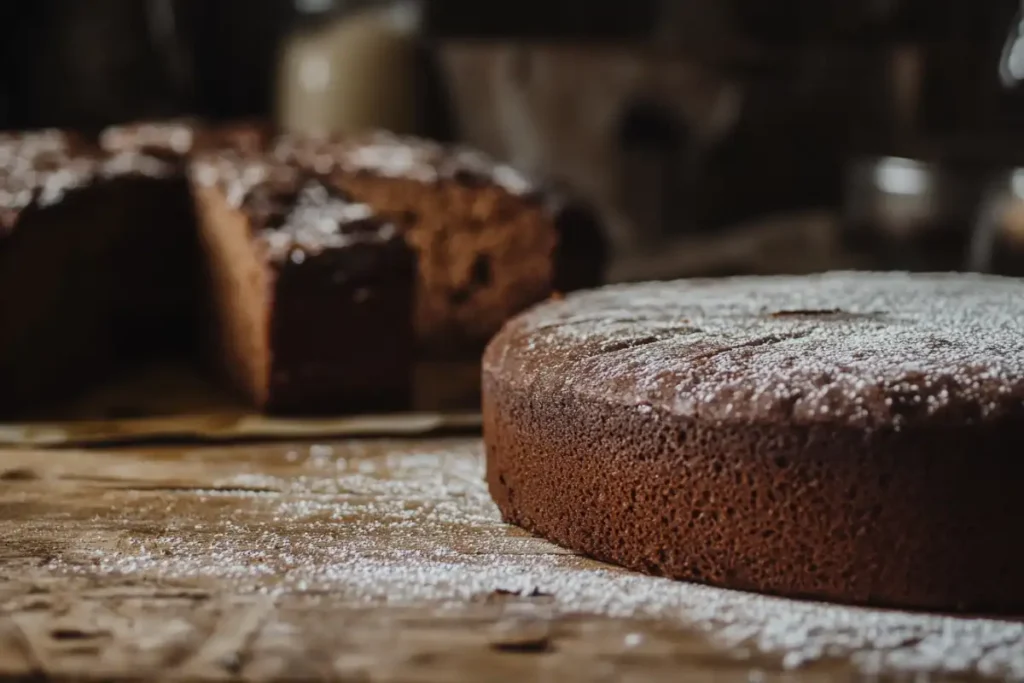 Comparison of cakes made with milk and water side by side.