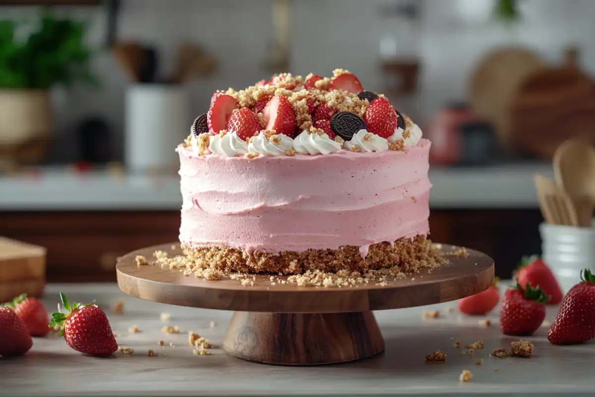 Freshly baked strawberry cake made with milk