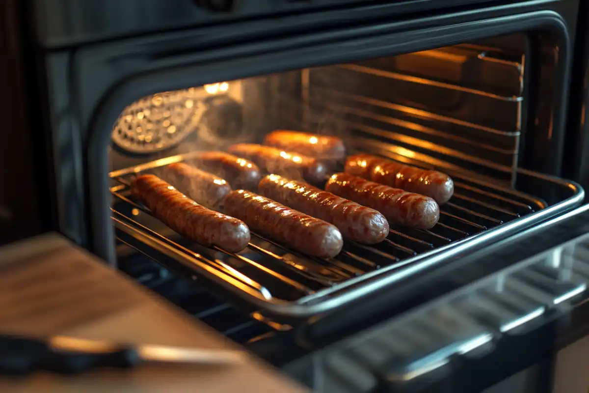 Perfectly cooked sausages at 400°F with a thermometer